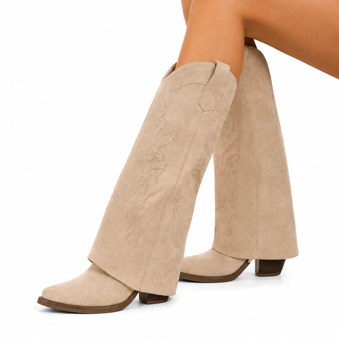 Paloma — Santiags Hautes Brodées Beige