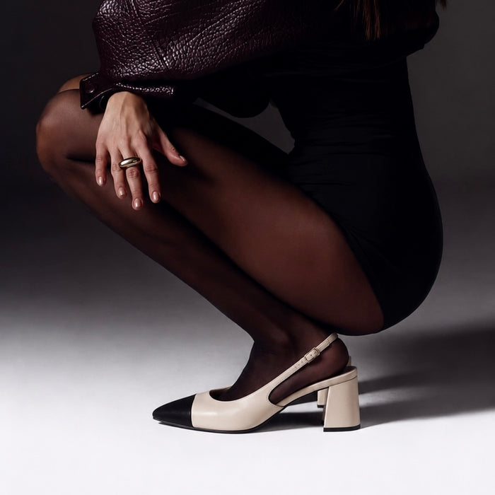 Kiara — Escarpins Slingback Crème/Noirs