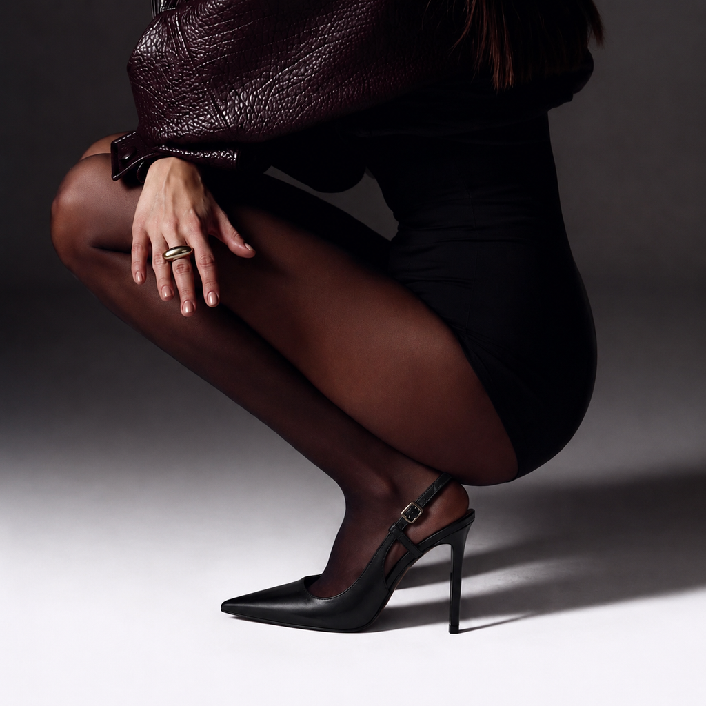 Valeria — Escarpins Slingback Vernis Noirs