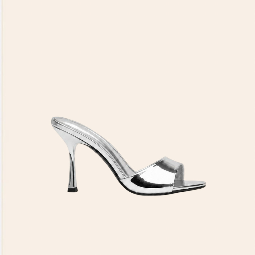 Azélia — Mules à Talons Métallisées Argentées