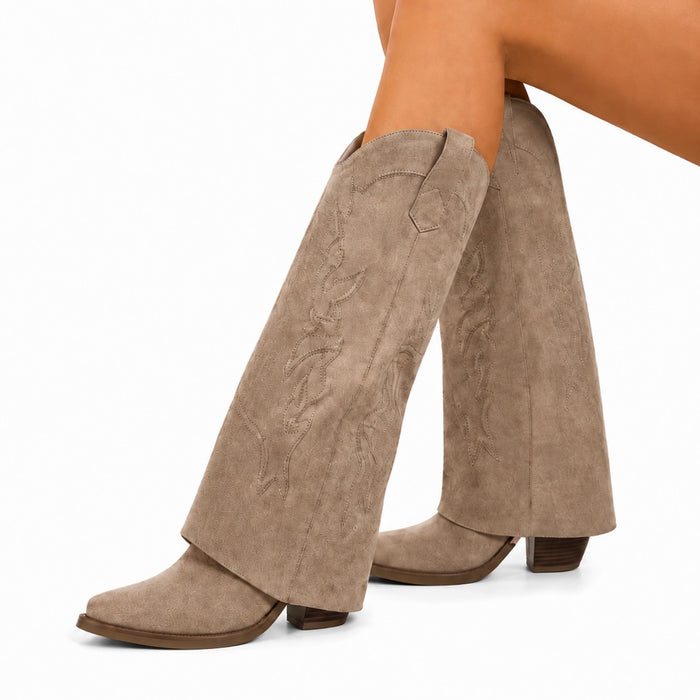 Paloma — Santiags Hautes Brodées Taupe