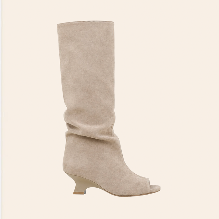 Balina — Bottes Hautes Plissées à Bout Ouvert Beige