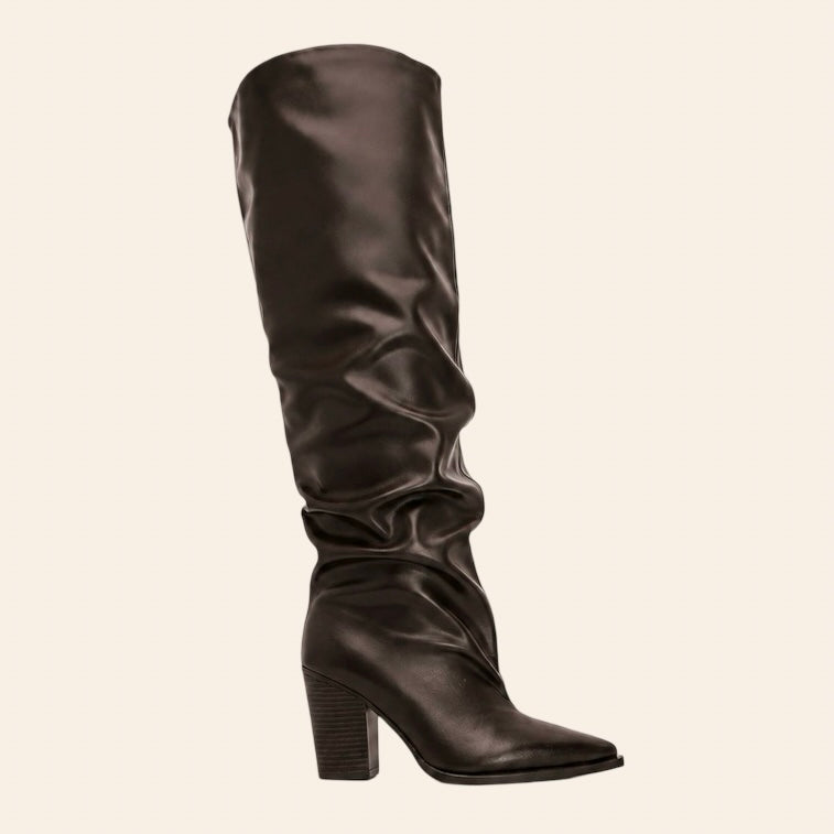 Cassy — Bottes Hautes Plissées Marron
