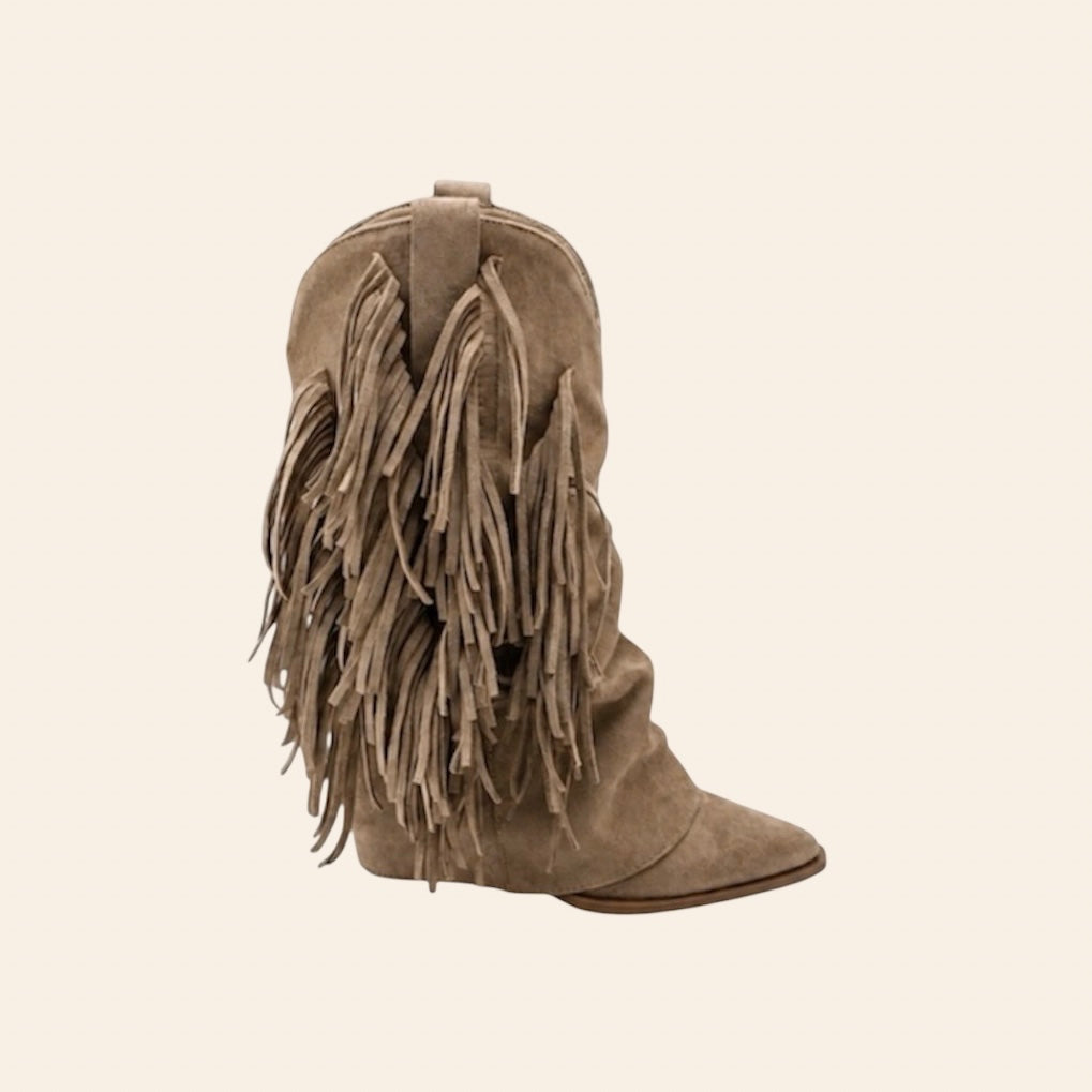 Marisol — Santiags à Franges Beige