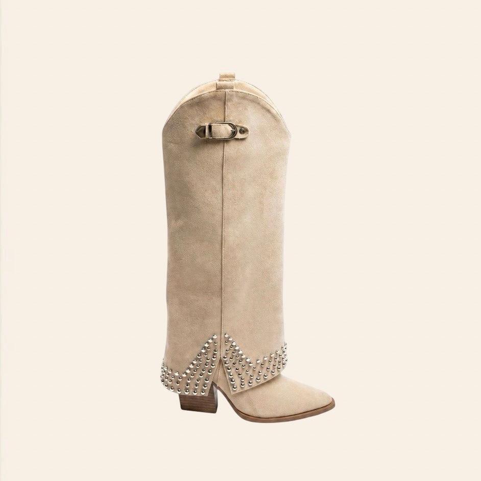 Sienna — Santiags Cloutées Beige