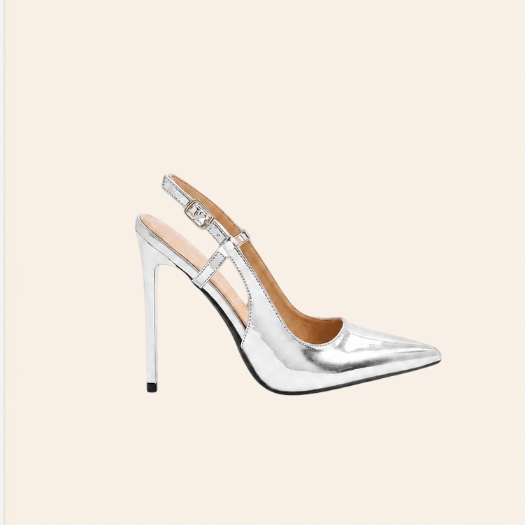 Valeria — Escarpins Slingback Vernis Argentés