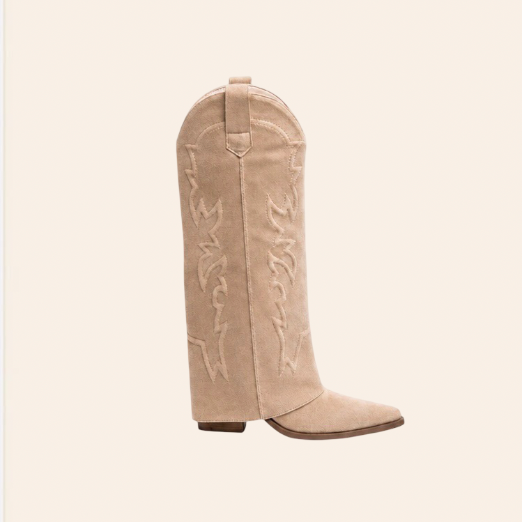 Paloma — Santiags Hautes Brodées Beige
