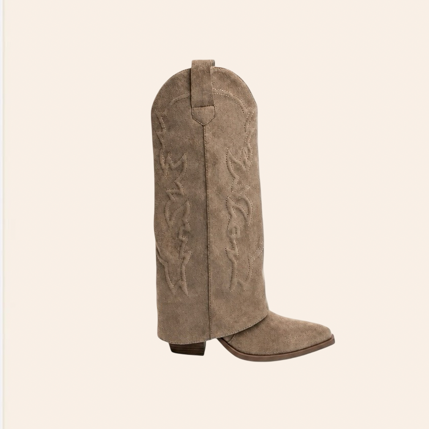 Paloma — Santiags Hautes Brodées Taupe