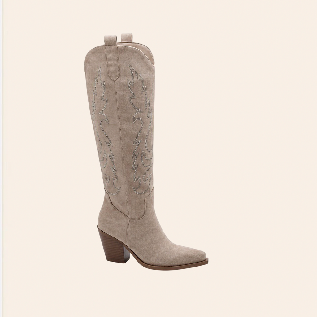 Emy — Santiags à Détails Brodés Beige