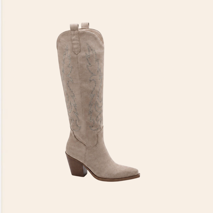 Emy — Santiags à Détails Brodés Beige