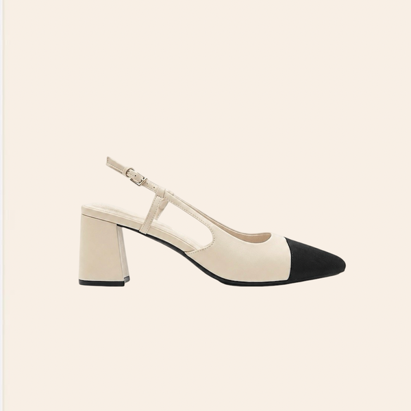 Kiara — Escarpins Slingback Crème/Noirs
