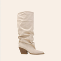 Vinali — Bottes Hautes Plissées Effet Daim Crème