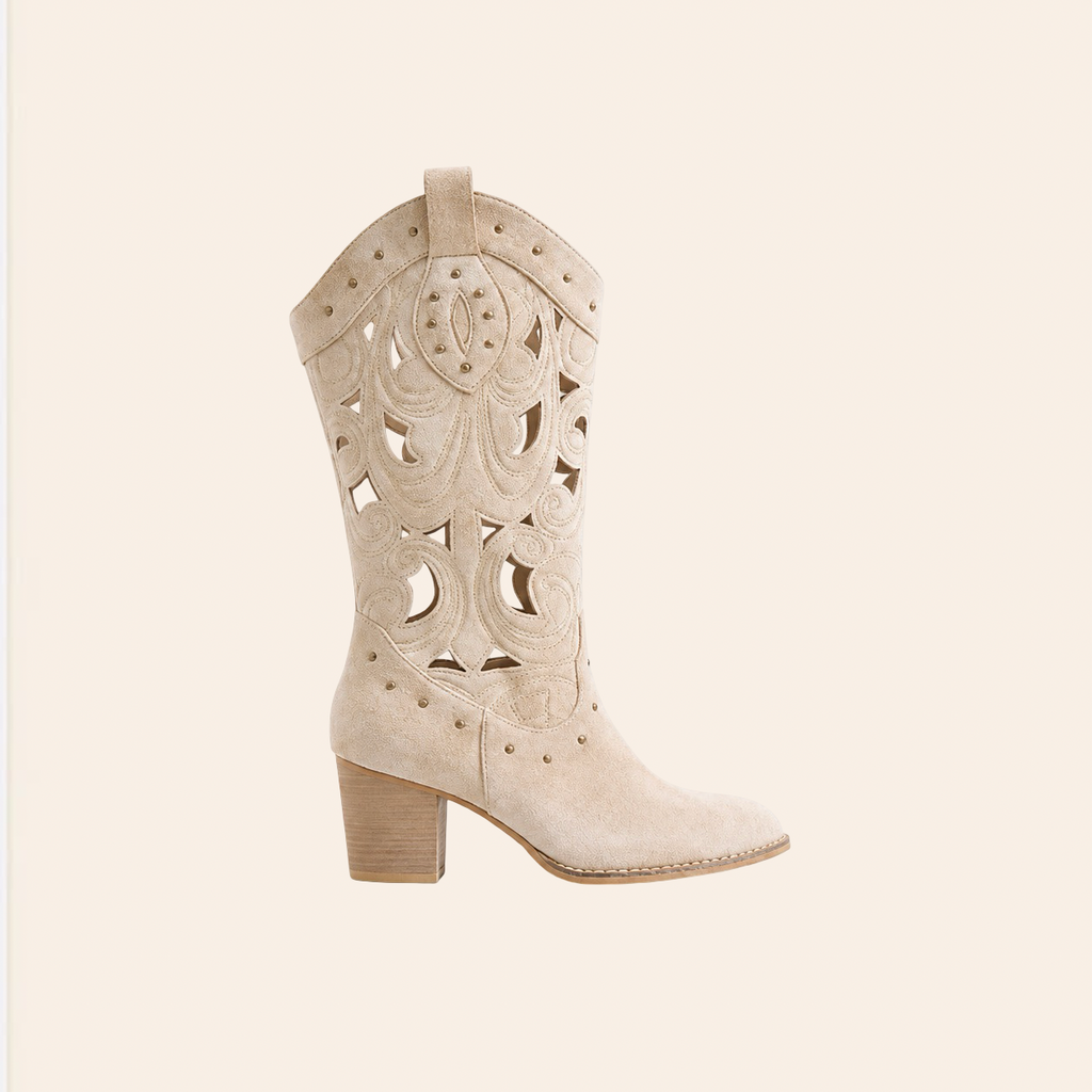 Aveline — Santiags Ajourées Effet Daim Beige