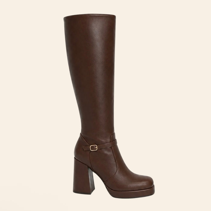 Charlotte — Bottes Hautes à Plateforme et Boucle Marrons