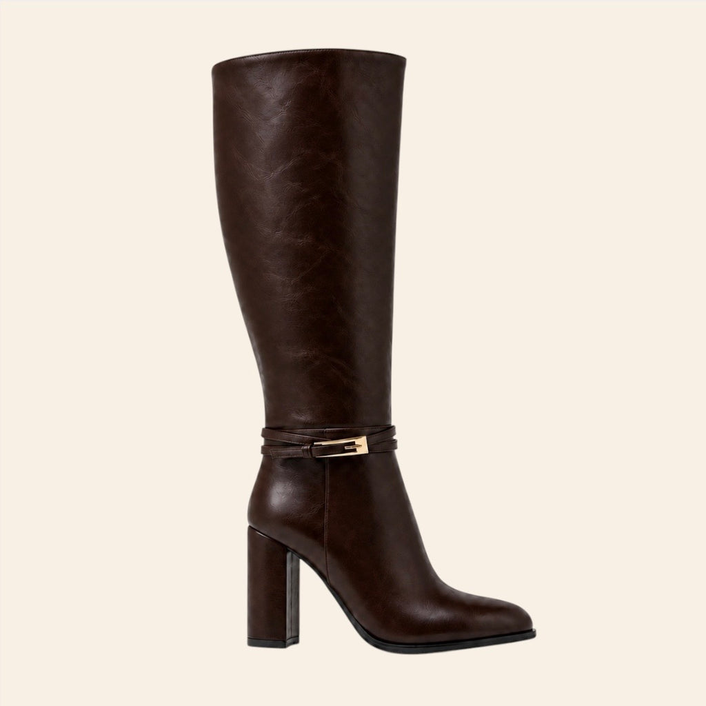 Zéliane — Bottes Hautes à Boucle et Talon Bloc Marron